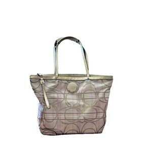 Coach Poppy Plaid Glam Tote 17474 Gold Metallic Sateen Lavender Y2K